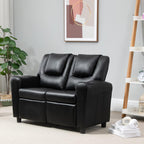AVAWING Kids Recliner Chair, Double PU Leather Kids Loveseat w/Cup Holder, Lounge Sofa Chair w/Adjustable Footrest & Headrest for Boys Girls 3+ Age Group, Black