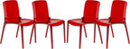 LeisureMod Murray Modern Plastic Dining Chair (Set of 4), Transparent Red