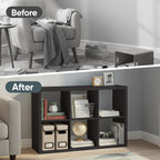 BALEINE Book Shelf, 1.2" Extra Thick Frame Bookshelf, Reversible 6-Cube Storage Organizer with Open Back, 14.6" x 43.8" x 30", for Living Room, Bedroom, Home Office (Black Dark Oak)