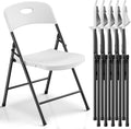 Folding Chairs 6 Pack, Outdoor Plastic Sturdy Metal Folding Chairs for Outside Indoor, Portable 350 lbs Capacity Heavy Duty Foldable Commercial Seating for Picnic, Party, Patio, Office, White