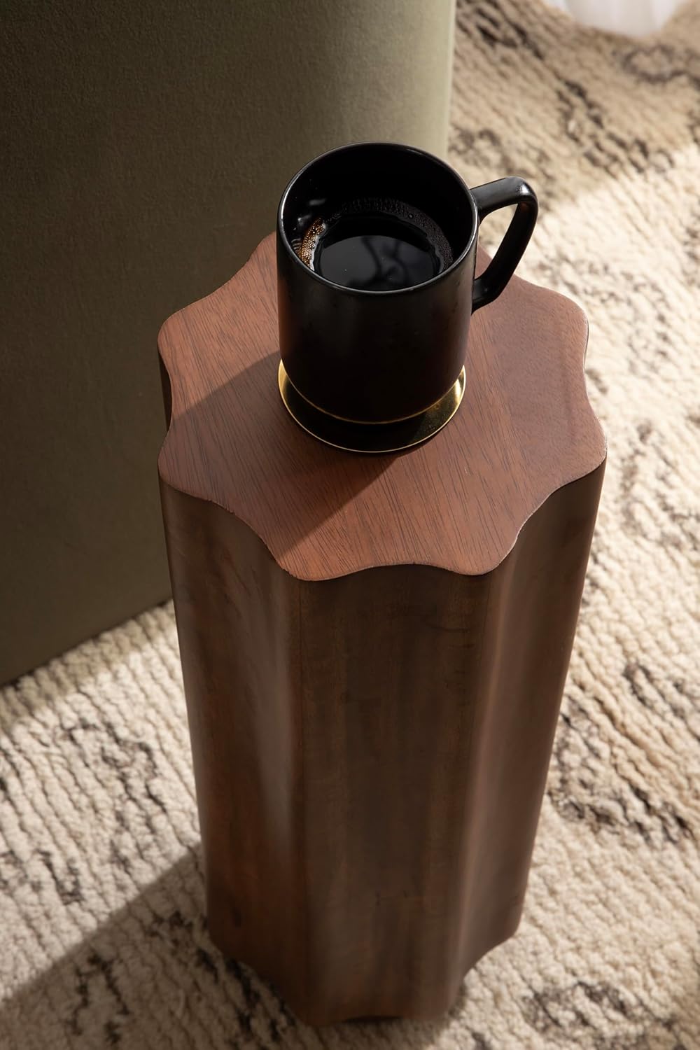 Kate and Laurel Pandey Modern Mango Wood Wavy Drink Table, 9 x 9 x 22, Walnut Brown, Curvy Mini Table for Use as a Pedestal Plant Stand Indoors or as a Small Nightstand Option