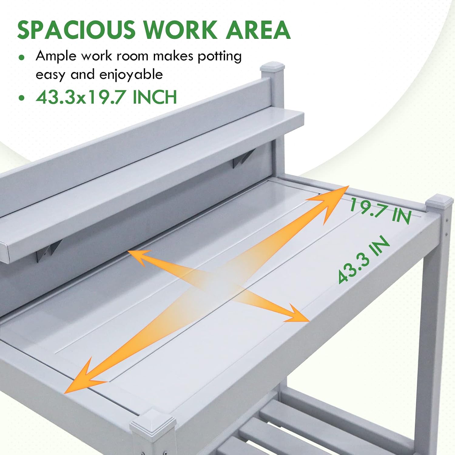 EAGLE PEAK Potting Bench, Weatherproof Vinyl Potting Table for Outdoor & Indoor Use, Easy Clean Garden Workstation with Storage Shelves, Gray, 40"
