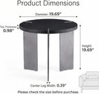 Round Side Table, Walnut End Table with Metal Legs, Small Bedside Table for Small Spaces, Wood Grain Top Accent Table with Non-Slip Feet Pads for Living Room, Bedroom(Black, 19.68" D)