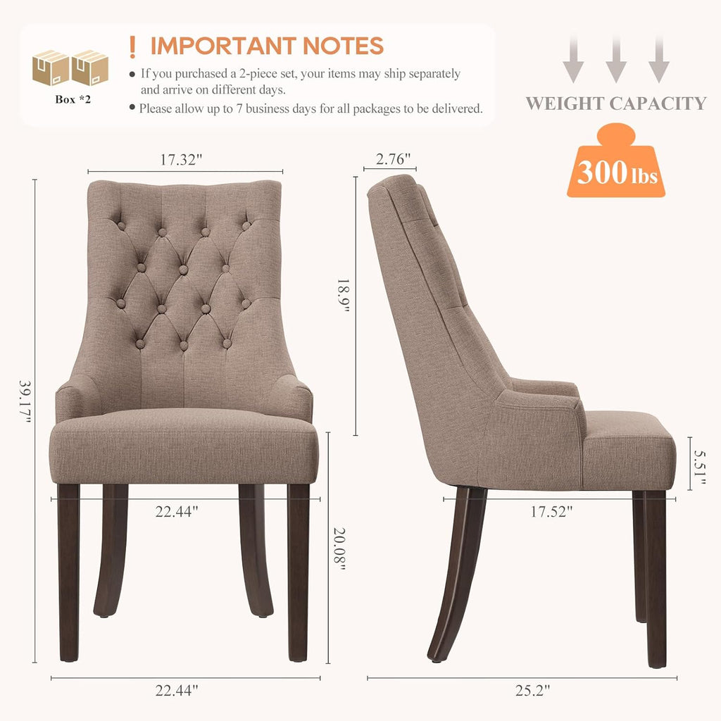 COLAMY Fabric Side Dining Chairs Set of 4, Wingback Upholstered Dining Room Chairs with Tufted Button, Living Room Chairs for Home Kitchen, Taupe