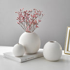 Ceramic Vase Set of 3 for Modern Home Decor, Boho Vase White Round Vase Minimalist Decorative Vase for Table Centerpiece Wedding Dining Living Room Office Entryway Coffee Table Decor