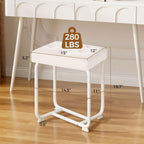 BEWISHOME White Vanity Chair, Leather Vanity Stool, Small Stool Chair for Vanity, Square Ottoman Foot Stool, Makeup Vanity Chairs with Thick Padded Seat for Bathroom, Bedroom, Entryway, KFD01W