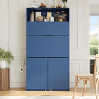 MERITLINE Compact Kitchen Pantry with Hutch and Foldable Workstation, Multifunctional 69''H Buffet Storage Cabinet with Adjustable Shelf & Power Outlet for Dining Living Room (Dark Blue)