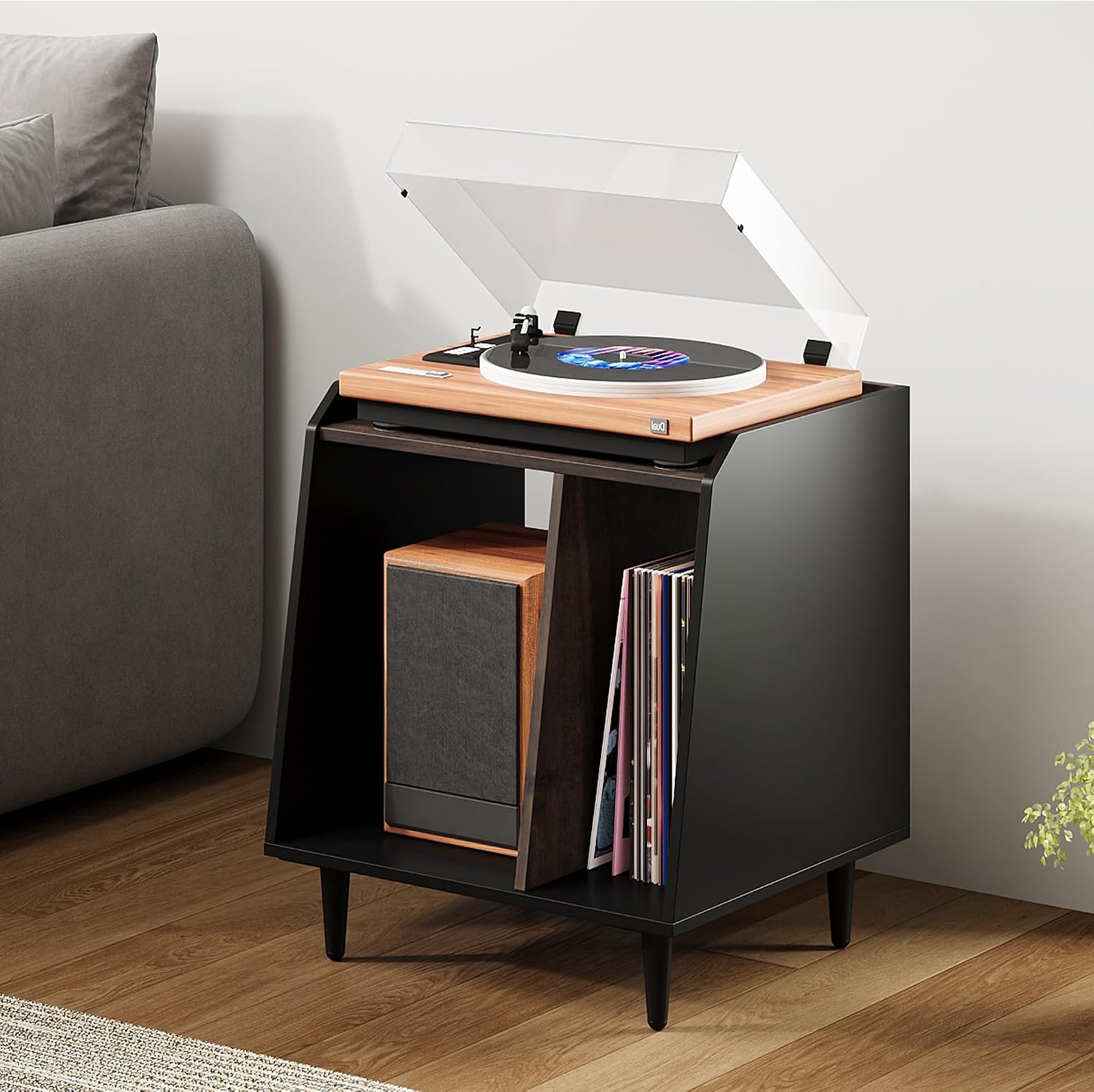 Rresyet End Table, Side Table with Adjustable Divided Shelves, Wooden Storage Cabinet,Side Table with Storage for Living Room and Bedroom (Black, 1 Pieces)