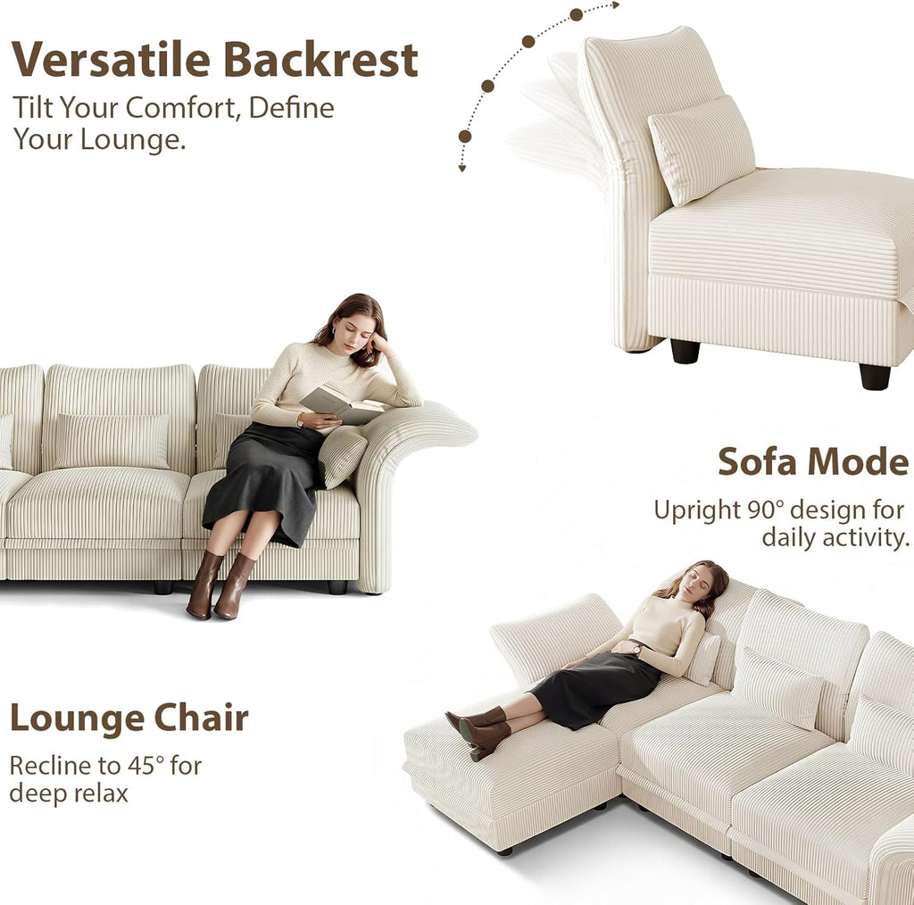 LLappuil Curved Oversized Sectional Couch with Storage & Hexagon Seat, L Shaped Modular Sectional Sofa for Living Room with Adjustable Arms Backs, Thick Plush Cushions, 8 Seater, Beige Corduroy