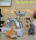 Creative Balloon Dog Wine Bottle Holder Doubles as Standalone Statue Decor and Bookend for Dog Lovers,Modern Decoration for Kitchen,Living Room,and Bar,Ceramic,Metallic Chrome Silver