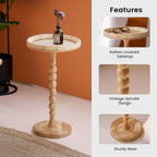 Drink Table,Solid Wood Floating Shelf, Vintage Wall Shelves Wall Mounted Storage Rack 3-Tier,Rattan Round Small Side Table for Small Spaces