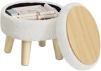 SONGMICS Storage Ottoman, Foot Stool, Round Ottoman with Padded Seat, Foot Rest with Wood Legs, Small Table, for Hallway, Living Room, 12.2 Inches, Teddy Fleece, White ULOM515WD01
