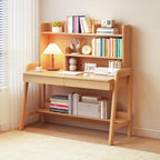 Kids Study Desk with Bookshelf＆Two Drawers for 3-8 Years Old, Height Adjustable Child's School Study Writing Tables Wooden Children's Study Table & Small Writing Desk for Boys and Girls, Natural