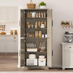 70" Tall Kitchen Pantry Cabinet with 4 Doors and Adjustable Shelves,Farmhouse Freestanding Storage Cabinet for Kitchen,Bathroom, Dining Room, Living Room,Gray