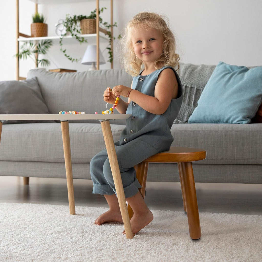 Solid Wood Step Stool for Kids & Adults - Multi-Use Toddler Wooden Stool for Bathroom, Playroom, Living Room,Sturdy 4-Leg Design with Non-Slip Pads,Easy Clean Surface,Easy Assembly