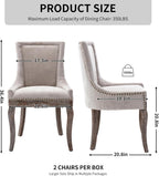 Modern Dining Chairs Set of 2, Fabric Upholstered High Back Chairs with Nailhead Trim and Curved Solid Wood Legs, Sillas de Comedor Accent Chairs for Dining Room, Beige
