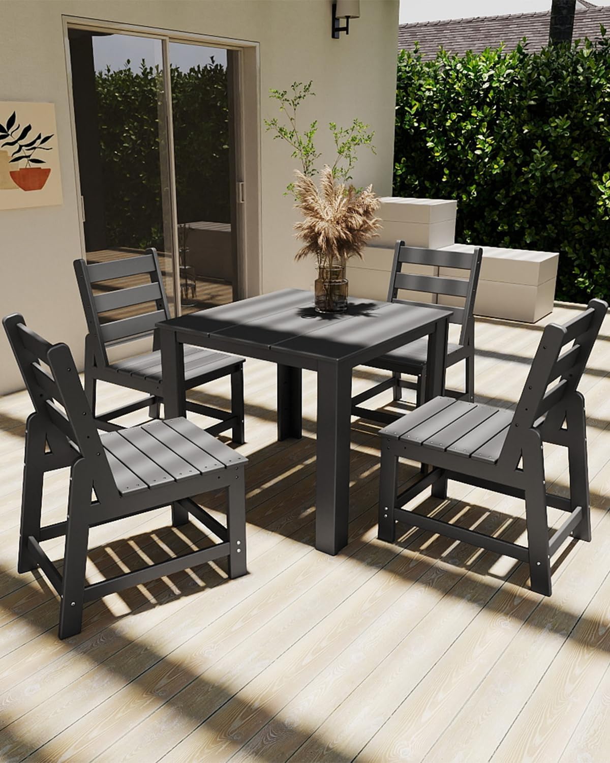 GREENVINES Patio-Chair | Outdoor Dining Chairs Set of 2 | HDPE Plastic | Armless |All Weather | for Backyard Deck Poolside Garden | Grey