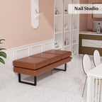 Waiting Room Bench Seating, Salon Reception Chairs 3 Seats Upholstered, 59.5''Heavy Duty Guest Lobby Chairs, Faux Leather Settee, Office Beauty Barbershop Furniture, Cognac