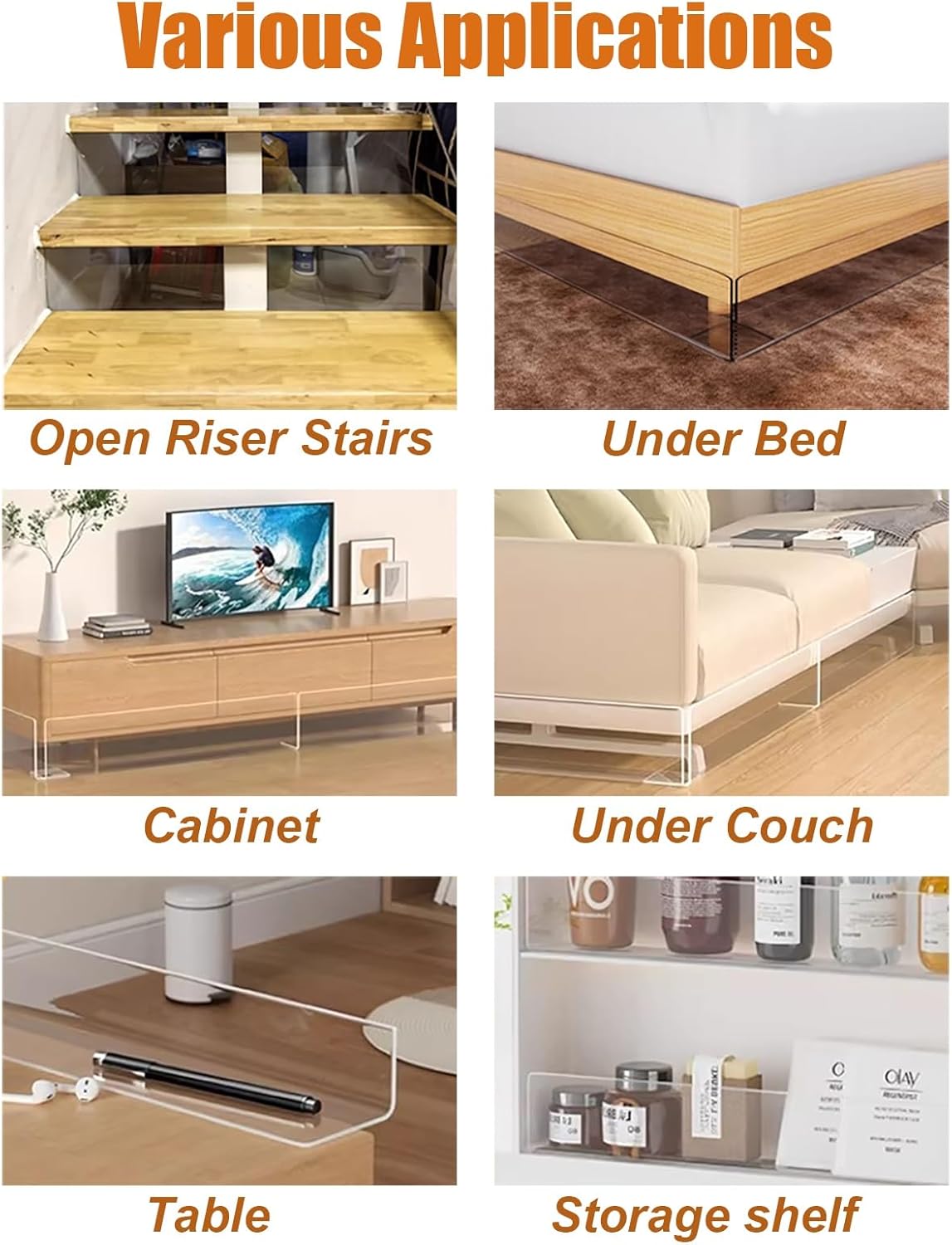 Vibeo Anti-Fall Floating Stairs Gap Blockers, 6 7 8 in High Under Couch Bottom Gap Filler, Clear L-Shaped Toy Blocker Guards for Sofa, Bed, Cabinet(6x31in (15x80cm))