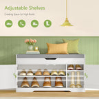 usikey Shoe Bench with Lift Top Storage, Entryway Bench with Padded Seat Cushion, Shoe Storage Bench with 2 Adjustable Shelves, for Entryway, Living Room, Bedroom, White