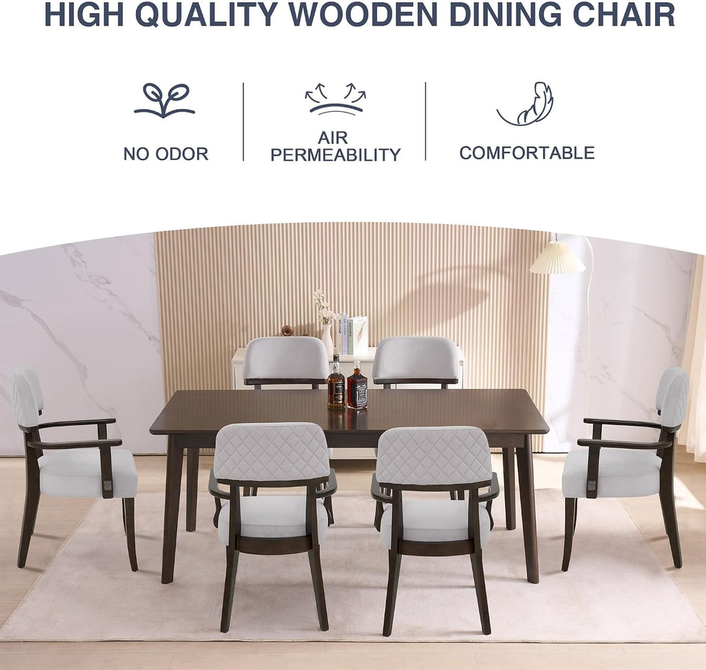 adochr Modern Wood Dining Chairs with Arms, Velvet Upholstered Kitchen Chairs with Hardwood Legs & Open Curved Backrest, Accent Chairs 350 LBS Capacity, Grey
