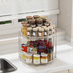 LAMU 12in 2 Tier Lazy Susan Organizer Large Lazy Susan Turntable Rotating Spice Rack Organization for Cabinet, Kitchen, Pantry, Countertop, Bathroom, Vanity, Medicine Cabinet Organizer, Clear