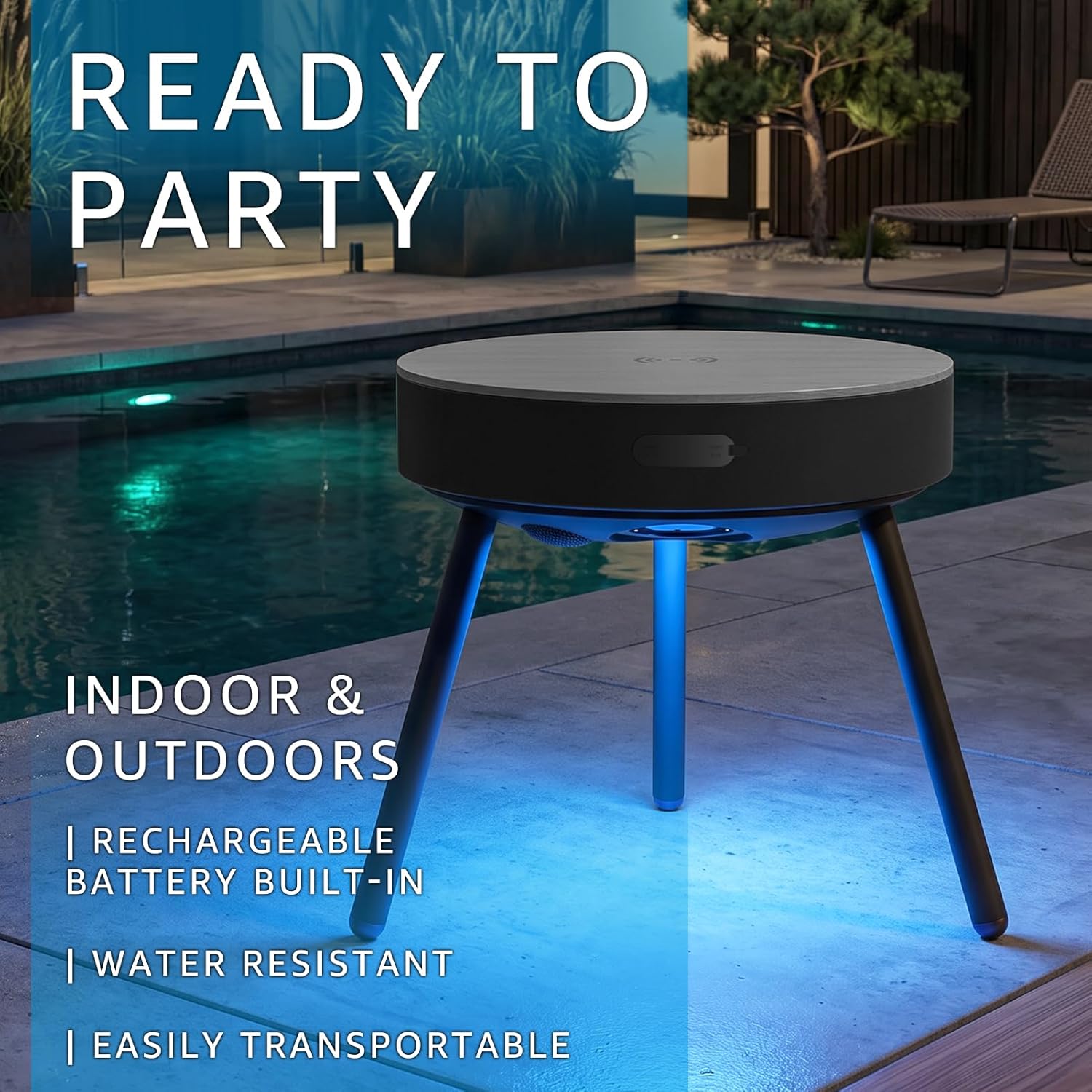 Smart Round Side Table with Charging and Smart Round Coffee Table - in Sound System, Modern Bedside Table for Nursery and Bedroom, Nightstands with Charging Station