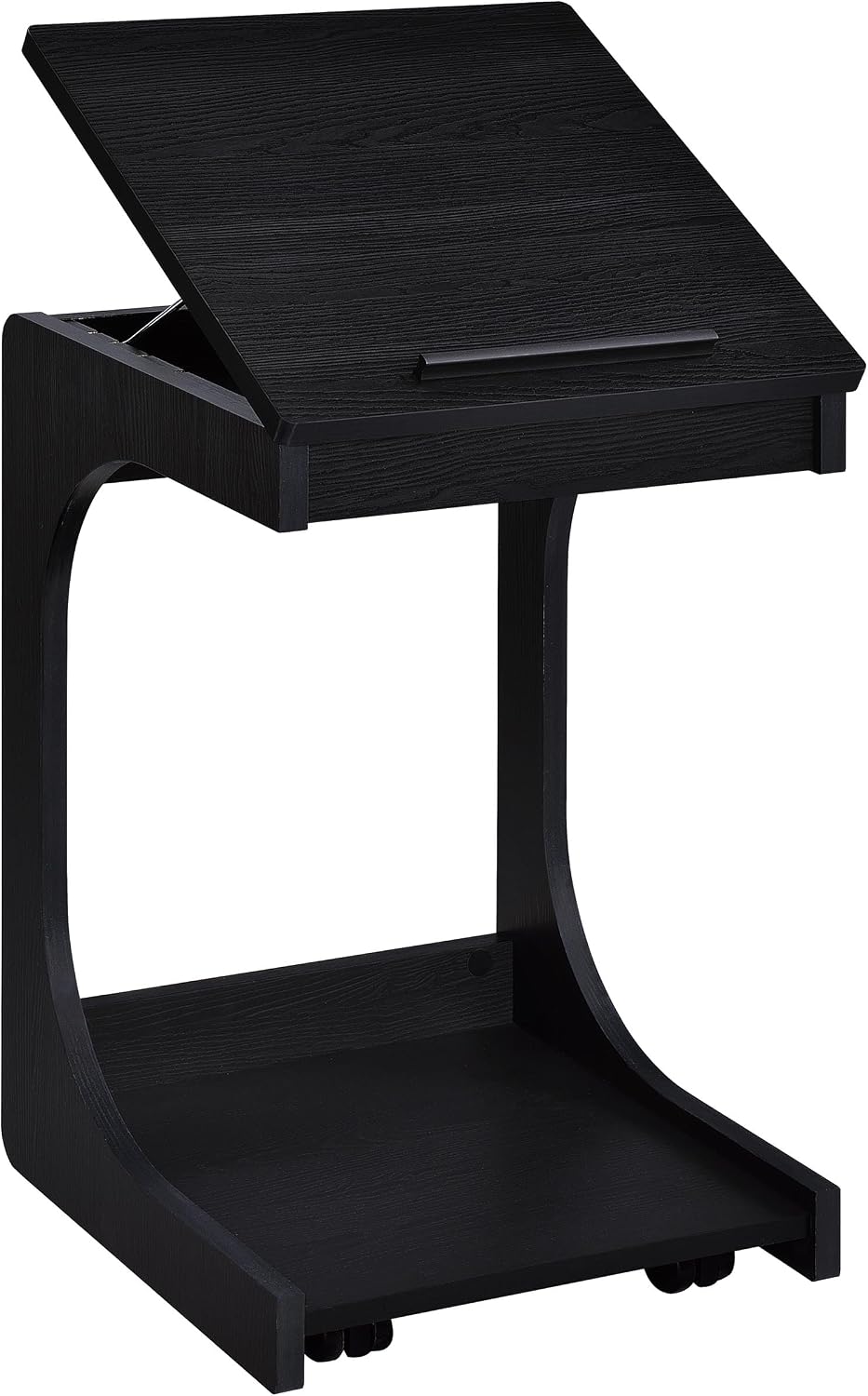 Coaster Home Furnishings - Ralston - Wood - C-Shaped Lift-Top Side Table with Sculpted Frame, Lower Open Shelf, and Black Casters - Living Room - 25.5-Inch - Black Finish - 930290