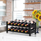 COSTWAY Wine Rack Countertop, 12 Bottles Bamboo Wine Holder, 2-Tier Freestanding Wine Storage Cabinet Shelf for Home, Kitchen, Bar, Pantry, Wine Cellar, Easy-Assembly, Brown (24.5L x 9.5W x 10H)