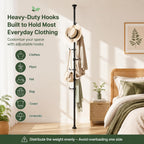 Coat Rack Freestanding, 56 to 125 inch Adjustable Tension Rod Hanger with 12 Hooks for Hanging Coat, Plant,Jacket, Hat, Scarf, Suitable for Living Room, Balcony, Kitchen Black