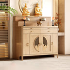 Personal Shrine Altar Table with Storage, Buddha Niche Chinese Cabinet, Pooja Mandir Cabinet for Incense & Offerings (Light Brown, 126cm/49.6in)