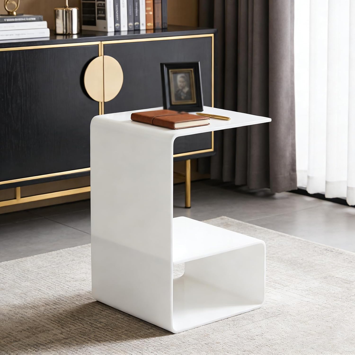 Acrylic End Table, 21.6" H C-Shaped End Table, Side Table for Living Room, Bedside Table for Bedroom, Acrylic Clear C Side Table (White)