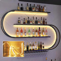 71in Large Wine Rack with LED Light, Half Round Wall Mounted Wine Rack, 4-Tiers Liquor Bottles Floating Shelves Display Storage for Home Bar Dining Room(Black, 71 * 7.87 * 47.2INCH)