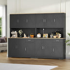 71" Tall Kitchen Pantry Storage Cabinet with Charging Station,Farmhouse Buffet Cabinet with Microwave Shelf,Large Kitchen Hutch Cabinet Doors & Drawer,Food Pantry for Dining Room,Living Room (Black)