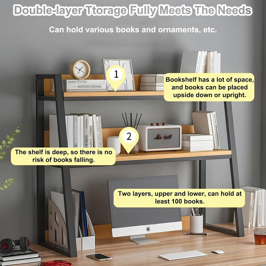 Desk Hutch with Ladder Bookshelf, White Desktop Organizer Shelf for Computer Desk, Dorm Room, Home Office – Large