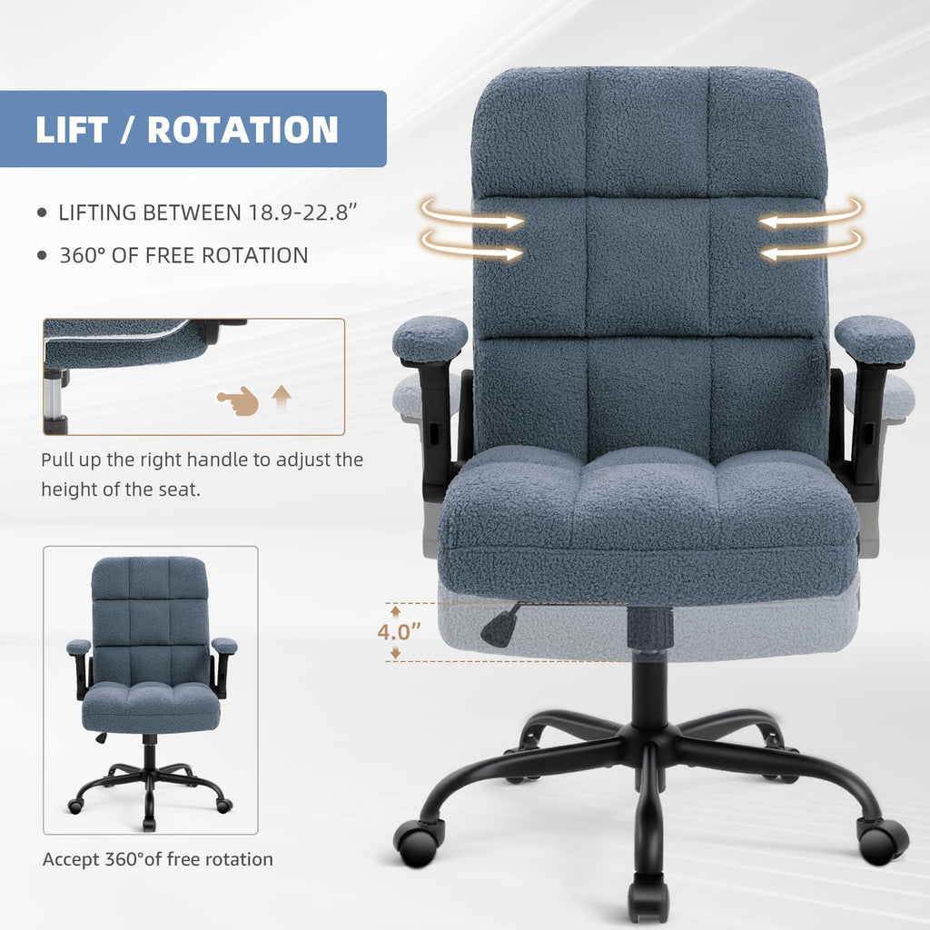 SEATZONE Executive Office Desk Chair High Back Ergonomic Task Chair Computer Faux Fur Chair Home Office Chairs with Lumbar Support, Blue