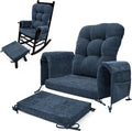 5 PCS Glider Rocker Replacement Cushions with Storage Side Pocket, Luxuriy Chenille Fabric Foam & Microfiber Filling, Thickened & Supportive Rocking Chair Cushion Set, Dark Blue