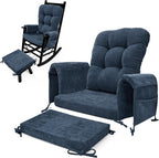 5 PCS Glider Rocker Replacement Cushions with Storage Side Pocket, Luxuriy Chenille Fabric Foam & Microfiber Filling, Thickened & Supportive Rocking Chair Cushion Set, Dark Blue