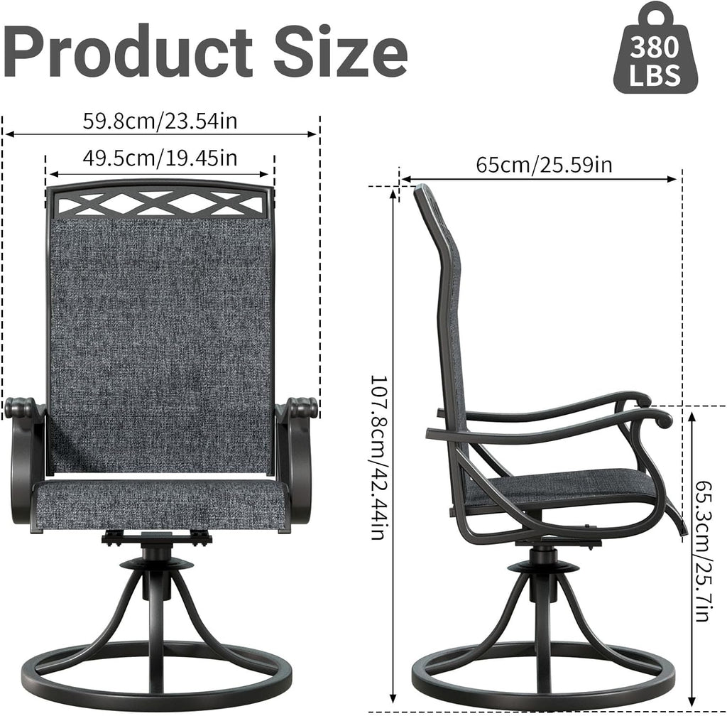 Patio Swivel Chair Set of 2, High Back Textilene Patio Chairs, Swivel Dining Chairs for Outdoor – 360° Swivel Rocker Chair, All-Weather Metal Frame for Porch, Garden, Deck, Poolside (Gray-2, 2PC)