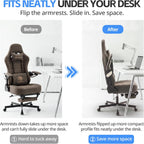 Ergonomic Gaming Chair for Adults - Big and Tall Desk Chair with Lumbar Support and Mechanical Arm Armrests, Comfortable Gamer Computer Chair, Gaming Chairs with Footrest (Grey Leather)