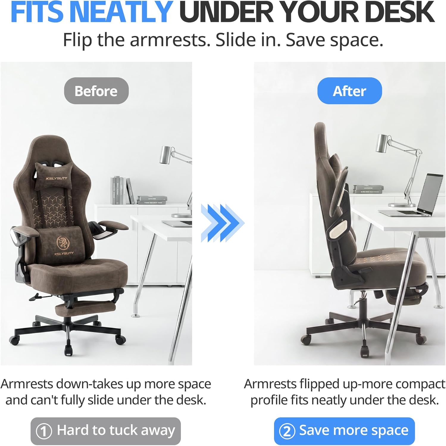 Ergonomic Gaming Chair for Adults - Big and Tall Desk Chair with Lumbar Support and Mechanical Arm Armrests, Comfortable Gamer Computer Chair, Gaming Chairs with Footrest (Grey Leather)