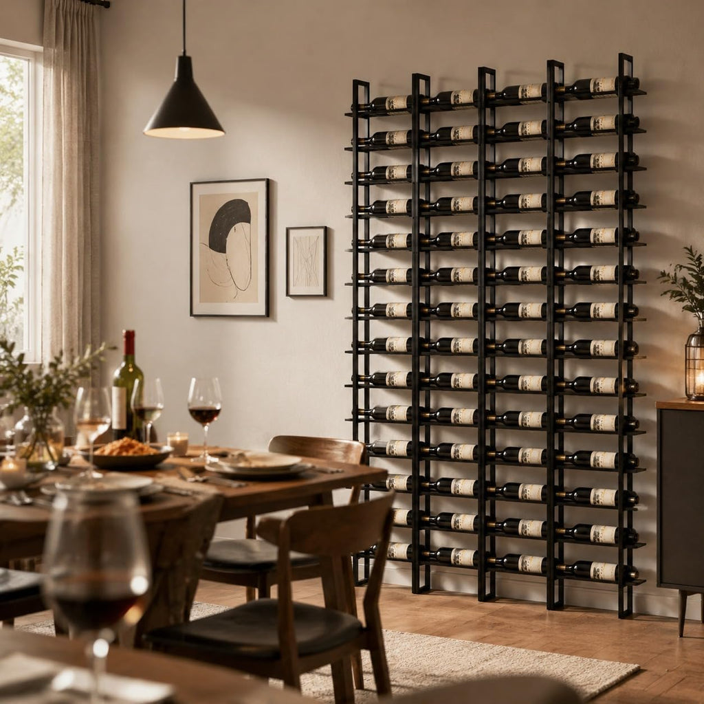 Large Wall Mount Wine Rack, 16 Tier 48 Bottle Wine Storage Organizer Display Holder, Metal Liquor Display for Wine Cellars, Home Bars, Kitchens, and Dining Rooms