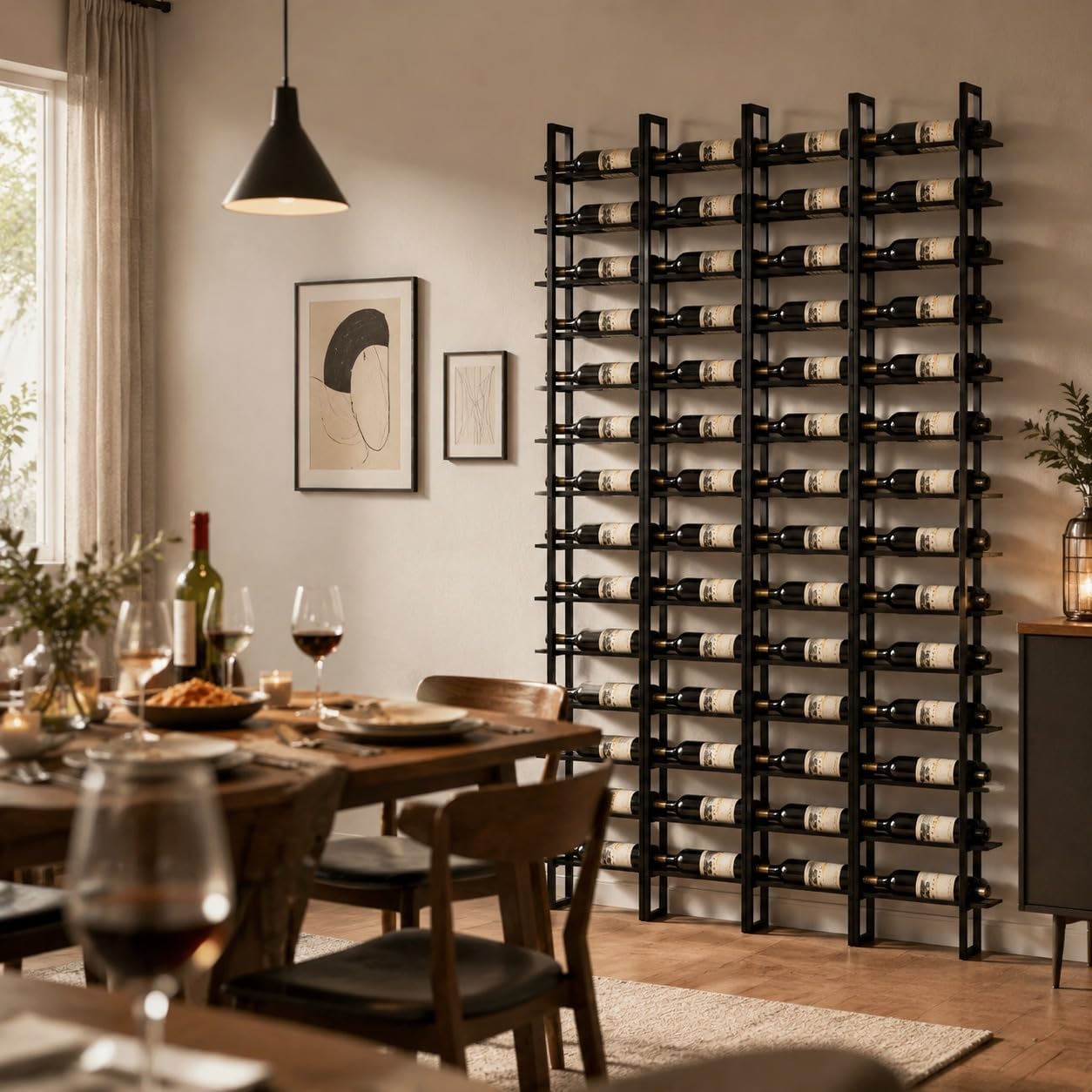 Large Wall Mount Wine Rack, 16 Tier 64 Bottle Wine Storage Organizer Display Holder, Metal Liquor Display for Wine Cellars, Home Bars, Kitchens, and Dining Rooms (Black, 64 Bottles)