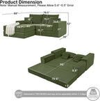 80" Sectional Couches for Living Room,Customizable Boneless Couch, Convertible Modular Sectional Sofa Bed, Plush Corduory Sleeper Sofa, Folding Futon L Shaped Couch No Assembly(Green)