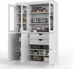 Palace Imports 100% Solid Wood 48.5"" Pantry Cabinet with Shaker, Clear Glass Doors, 2-Drawers & Adjustable Shelves