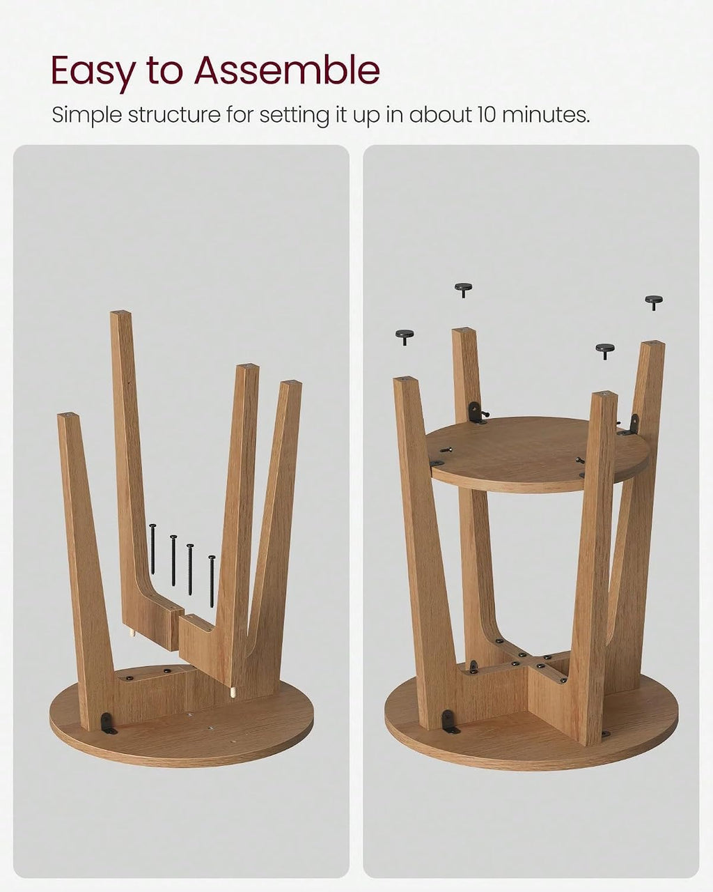 Round End Table with Lower Shelf, Particleboard, Grey and Brown, 15.8x19.7 Inch, 2-Tier Storage, Modern Style, Space-Saving Nightstand