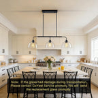 GoYeel 39.37" Kitchen Island Lighting, Large Dining Room Chandelier Over Table Black Pendant Lights Kitchen Island with 3 Big Clear Glass Dome,Height Adjustable,E26 Base
