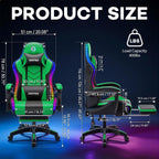 HOFFREE RGB Gaming Chair with Speakers Music Rhythm LED Lights Massage Computer Chair Video Game Chairs for Adults High Back Gamer Chair with Footrest & Lumbar Support Green