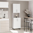22.2" D*13.2" W*76.8" H Kitchen Pantry with 2 Shelves, 2 Double Doors with Sliver Door Handles, Wood Rectangular Storage Cabinet, Modern Minimalist, for Living Room, Dining Room, White