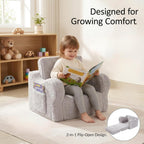 MOMCAYWEX Kids Sofa, 2-in-1 Flip-Out Foam Couch with Soft Sherpa Cover, Cozy Play Lounge Chair, Grey